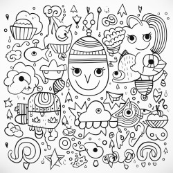 a cute elegant doodles coloring book vector white background black and white black drawing