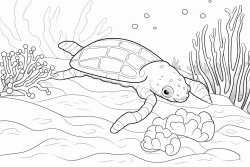 a sea turtle sleeps on coral reef and is embraced gently by sleepy octopus