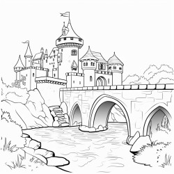 a castle on a hilltop surrounded by a moat and drawbridge