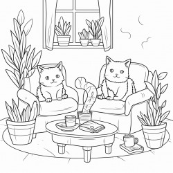 cats in a cozy room with plants