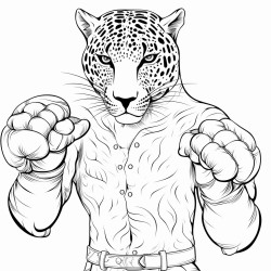 a leopard wearing boxing gloves