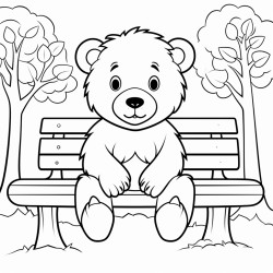 simple cute bear siting on a park bench at the park