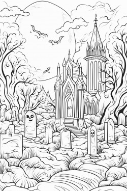 moonlit graveyard with tombstones and fog