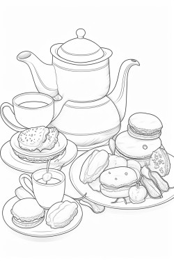 afternoon tea with macarons and croissant