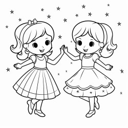 two little girls dancing with red dresses