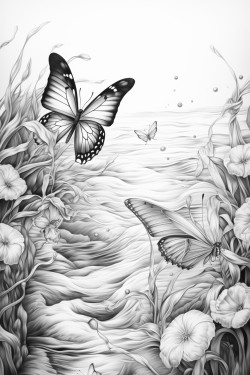 many butterfly on water and sand
