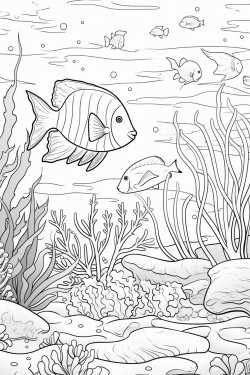 ocean scene underwater with lots of sea animals colorful fish coral reefs mermaids castle