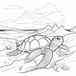 tortue de mer devant le volcan runion