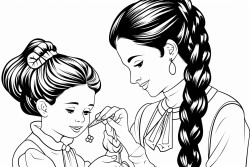 mother braiding daughters hair  a tender timeless scene
