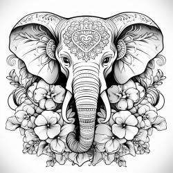 cute elephant with flowers or abstract designs