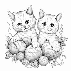 playful kittens with yarn balls