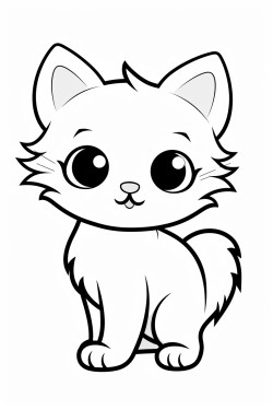 coloring page of a cartoon cat white background high quality black line art