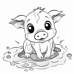 a cute baby pig in a mud bath