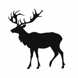 reindeer silhouette a minimalist silhouette of a reindeer standing in profile with a few snowflakes falling around it the reindeers body should be simple and solid without complex antlers or shading