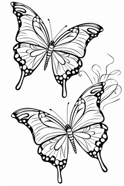 3 large butterflies flying around keep the design simple with bold black lines