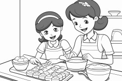 mother and daughter baking together  mixing ingredients and rolling dough