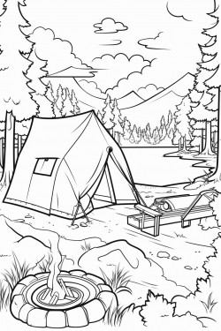 camp scene with god provides across the top