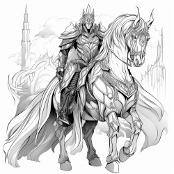 a dark knight on a gothic horse with intricate armor and flowing cloak