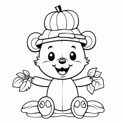happy bear balancing a small pumpkin on its head