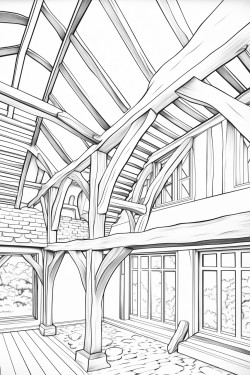 simple outline of exposed wooden beams running across the ceiling adding a touch of countryside charm minimum detailed
