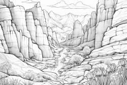 valley with grass flowers rocks mountains caves