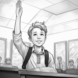child raising hand in class