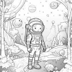 an astronaut exploring a magical forest
