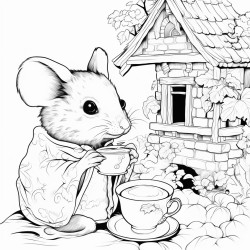 cottage core ghost drinking tea with a mouse