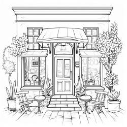 a cozy little coffee shop frontside the line should be simple and bold lines