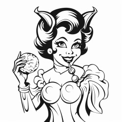 a halloween woman with a devil costume licking a lollipop