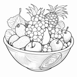 a bowl of all kinds of different fruits bananas strawberries pears grapes kiwi apples oranges etc make this into a color by number coloring sheet that takes up the whole page