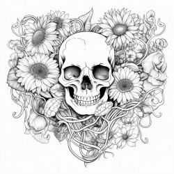 skull heart snake sunflowers