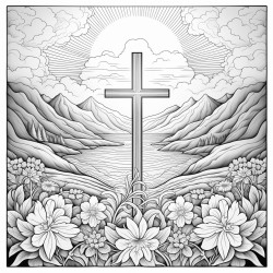 create an image of a solemn scene with a prominent cross in the center