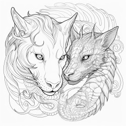 a cat and a dragon playing together