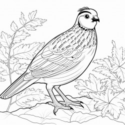 quail in the forest stepping on leaves