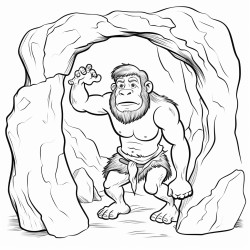 hombre neandertal entrando a una cueva