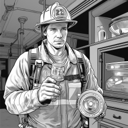 firefighter holding a smoke detector