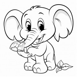 a cartoon elephant eating  an eggplant
