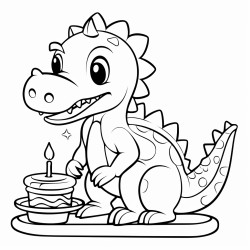 can you draw a cute dinosaur trying to blow his birthday cakes candles