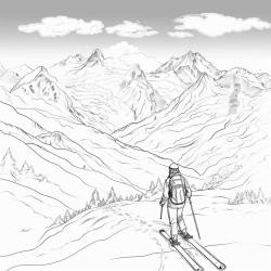 mountains wth snow sunset and people skiing
