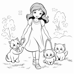 mom and daughter walking two cats