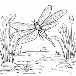 a dragonfly hovering over a pond