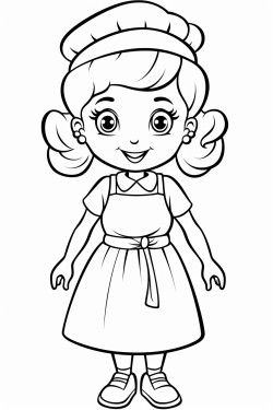 girl in a cooking apron the person coloring should be able to draw in their own personal features hair eyes nose etc