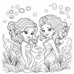 mermaids swimming among colorful coral reefs