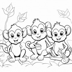 4 cute monkeys and 1 big monkey
