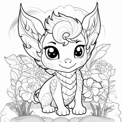 kawaii somewhat detailed nature dragon big eyes chibi with leaves and flowers growing on her scales chibi dragon patter kawaii nature dragon