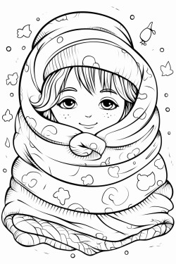 a cute snuggled with a blanket   coloring bookvector white background black and white black drawing