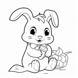 a bunny munching on a big crunchy carrot white image thick black lines and no shading or gradient