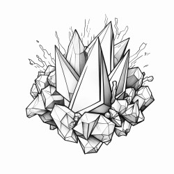black and white illustration of a crystal cluster with sharp geometric shapes and clear lines no shading easy to color