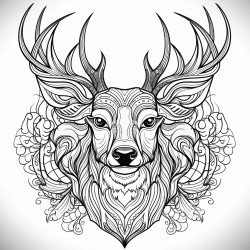 a deer with symmetrical pattern inside of it no color no shading thick lines no black spots images for coloring book